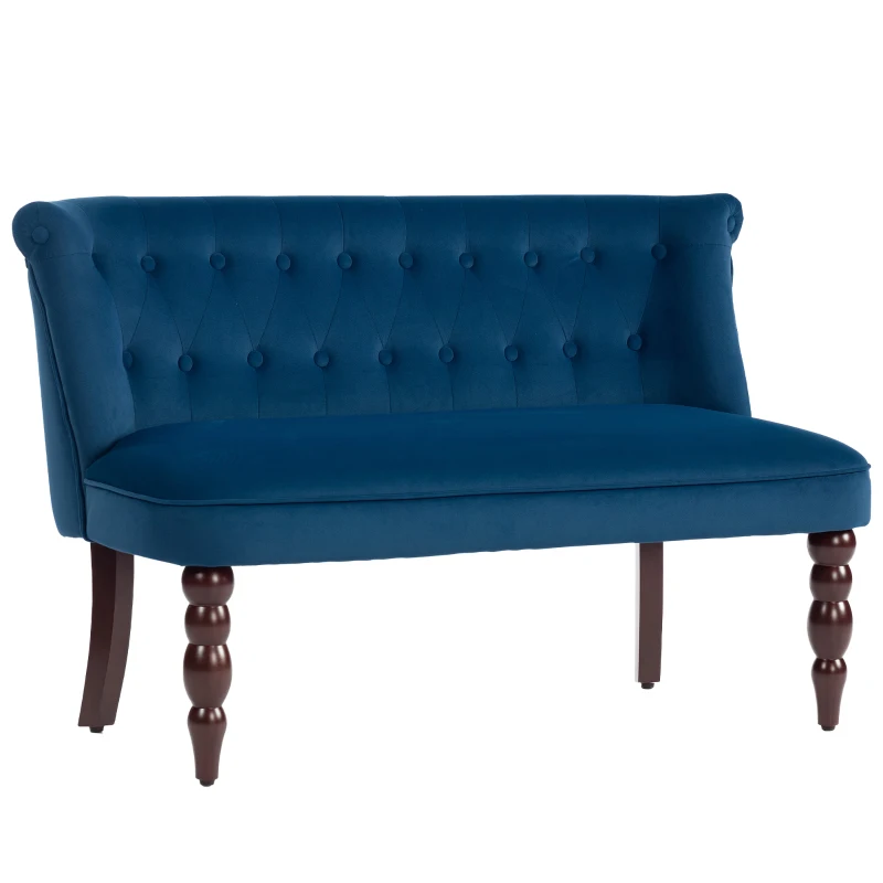 HOMCOM Velvet 2 Seater Sofa, Button Tufted Wingback Loveseat with Rubber Wood Legs for Living Room, Bedroom, Dark Blue
