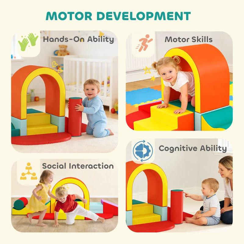 AIYAPLAY Kids Soft Play Set, 10PCs PU Leather Foam Climbing Blocks for Climb and Crawl, Educational Toys for Motor Development