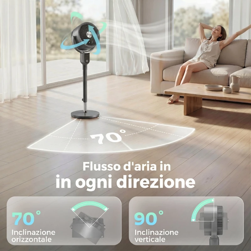 HOMCOM Ventilatore a Piantana a 8 Velocità con Telecomando, Display LED, Timer 12H, Altezza Regolabile, Grigio