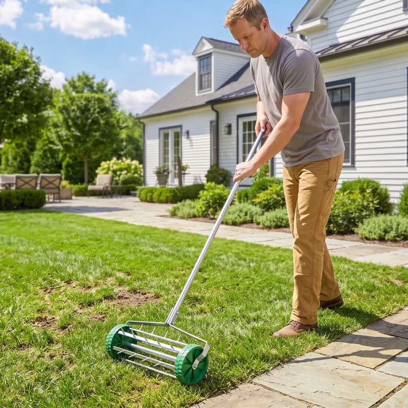 Outsunny Rouleau aérateur pour pelouse avec Manche télescopique 98L x 45l x 87H cm Vert