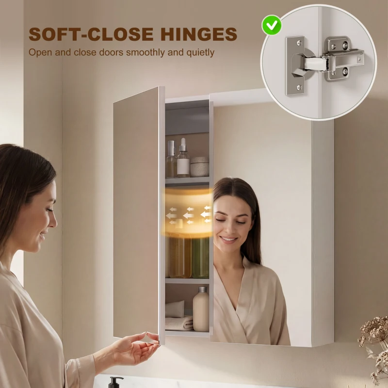 HOMCOM Wall Mounted Bathroom Mirror Storage Cabinet w/ Door Adjustable Shelf, White