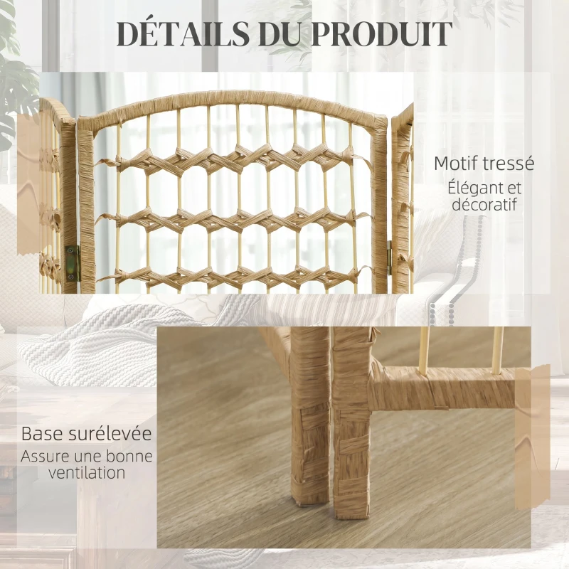 HOMCOM Paravent intérieur en bois séparateur de pièce cloison pliable 8 panneaux 320 x 170 cm bois naturel