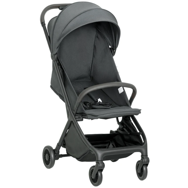 AIYAPLAY Foldable Baby Stroller with Adjustable Seat, 5-Point Harness, Canopy, Basket, 6.3kg Lightweight & Compact, Dark Grey