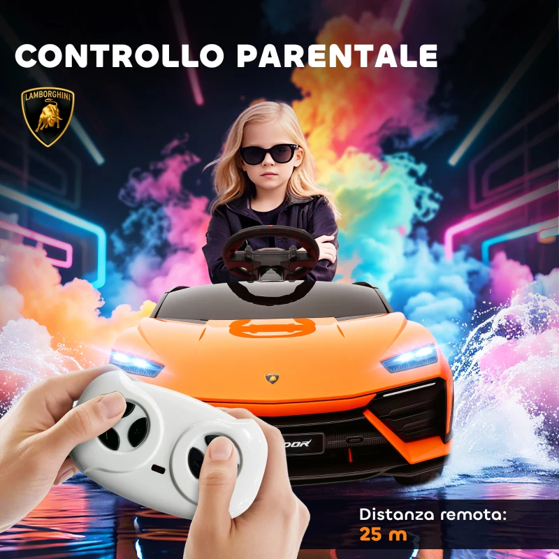 AIYAPLAY Macchina Elettrica per Bambini Licenza Lamborghini con Clacson e Telecomando, 101.5x49x43 cm, Arancione