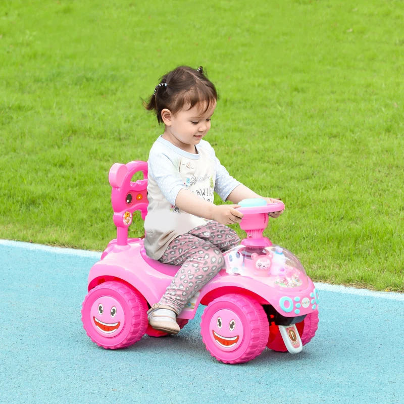 AIYAPLAY Voiture Porteur pour Enfants, Véhicule à Pousser avec Klaxon, Lumières, Musique, Volant, Rangement Sous le Siège, Rose