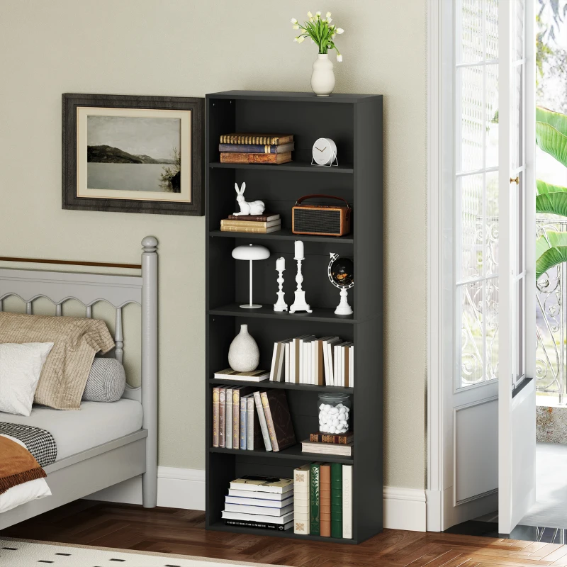 HOMCOM Bibliothèque étagère de rangement 6 niveaux avec étagères réglables pour salon, chambre, bureau, 60x24x158,5cm, noir