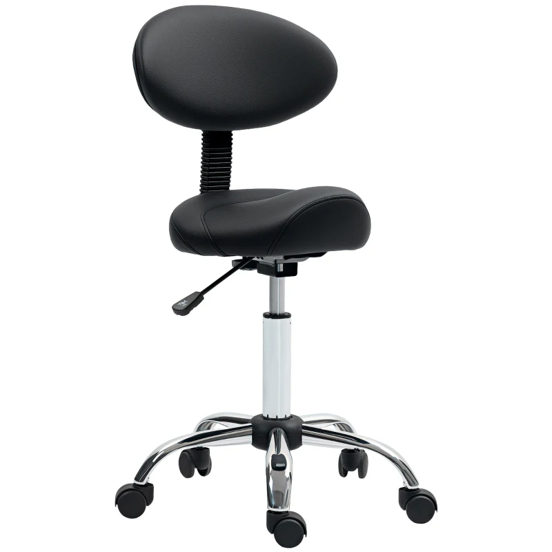 HOMCOM Rollhocker met hoogteverstelbare zitting 51-67 cm en rugleuning, voor massagestudio, tattoo, kliniek, spa, zwart