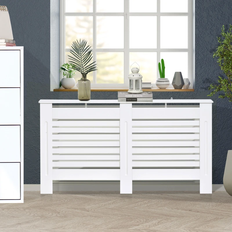 HOMCOM Copritermosifoni a Doghe con Ripiano Portaoggetti, in Legno, 172x19x81 cm, Bianco
