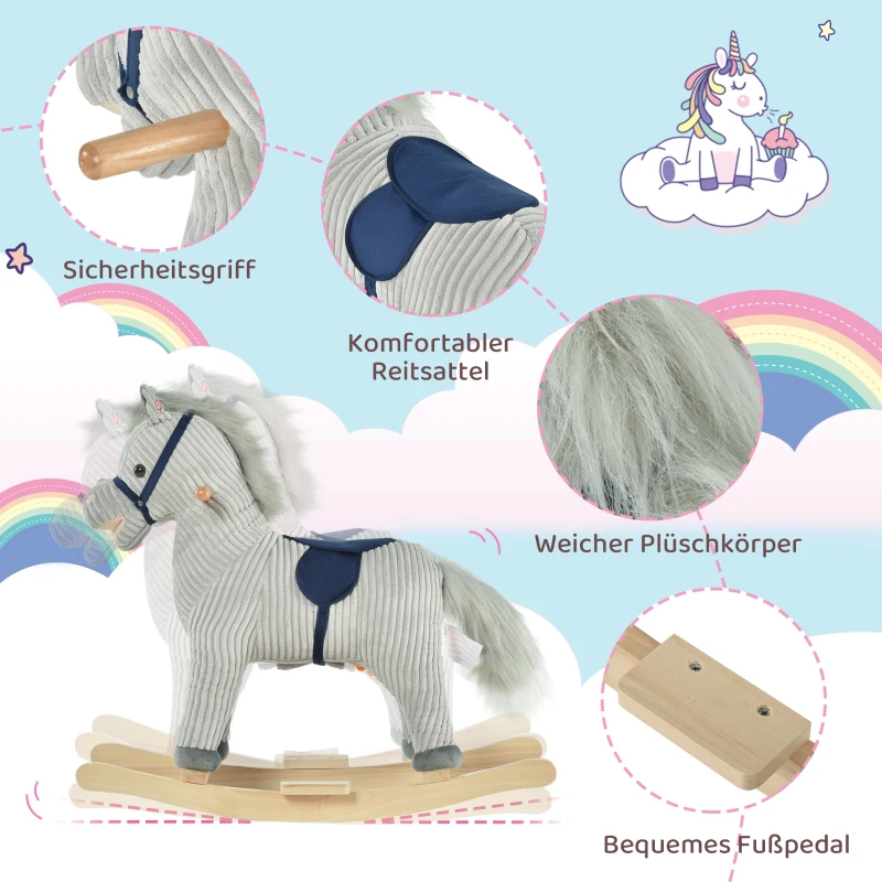 HOMCOM Kinder Schaukel Schaukeltier Schaukelpferd Grau 73 x 35 x 64 cm
