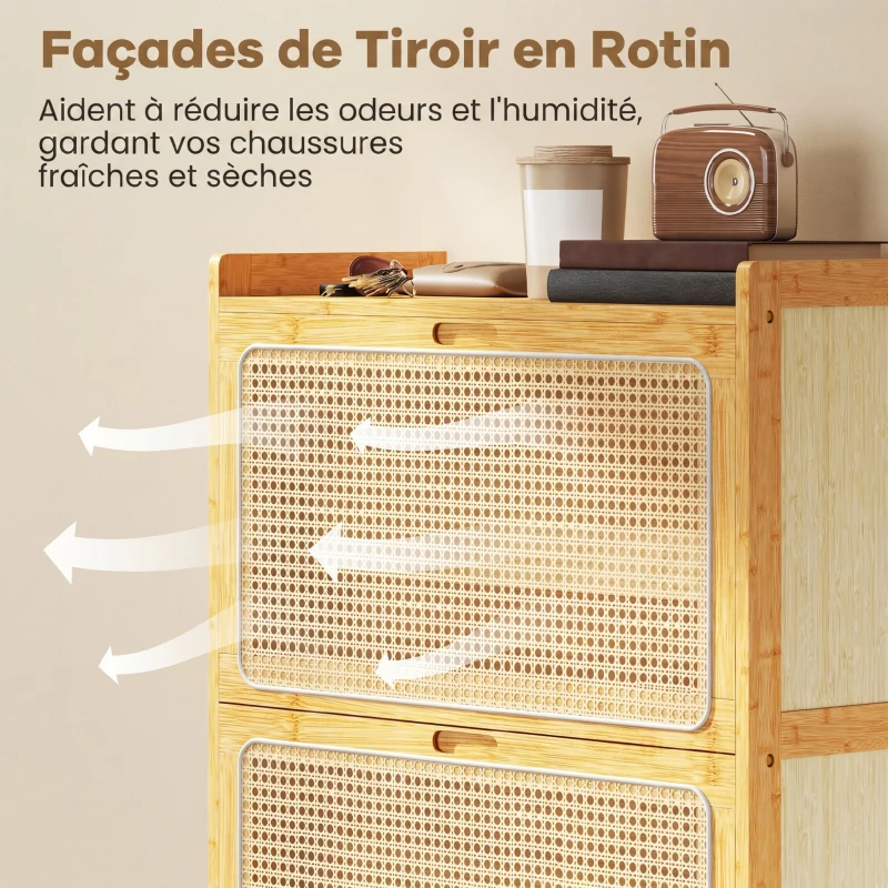 HOMCOM Meuble à chaussures 14 paires, armoire à chaussures 3 tiroirs rabattables, étagères réglables 69x29x119,8cm bois naturel