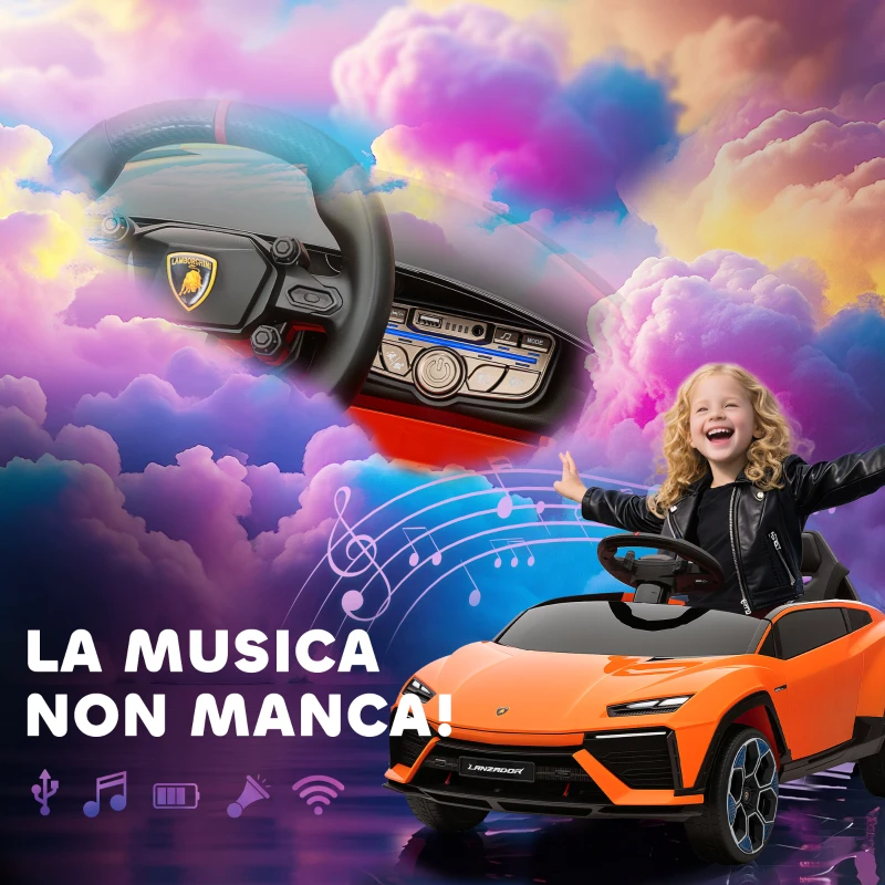 AIYAPLAY Macchina Elettrica per Bambini Licenza Lamborghini con Clacson e Telecomando, 101.5x49x43 cm, Arancione