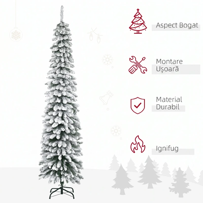 HOMCOM Brad de Crăciun înzăpezit cu 3 secțiuni și 490 de ramuri din metal și plastic, 54x54x210 cm, verde