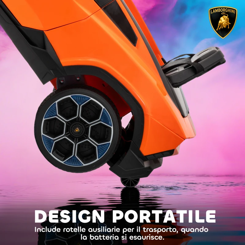 AIYAPLAY Macchina Elettrica per Bambini Licenza Lamborghini con Clacson e Telecomando, 101.5x49x43 cm, Arancione