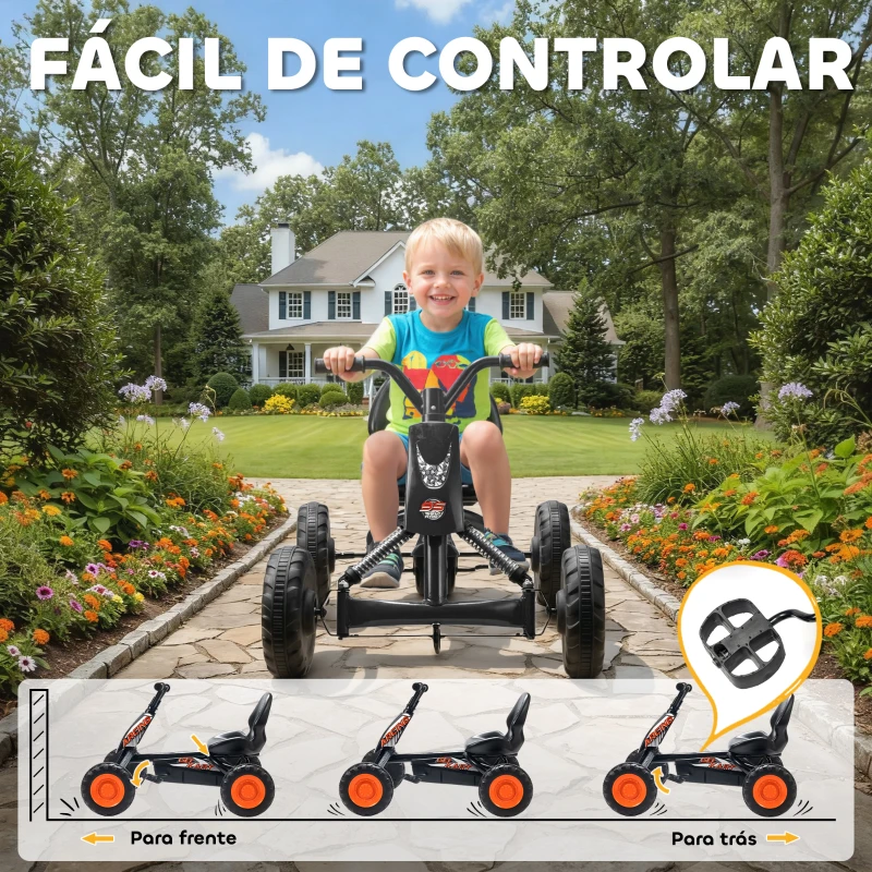 AIYAPLAY Kart a Pedais Go-Kart com Rodas PP Estrutura de Aço Carga 30 kg para Crianças 2-5 Anos 84x54x56 cm Preto