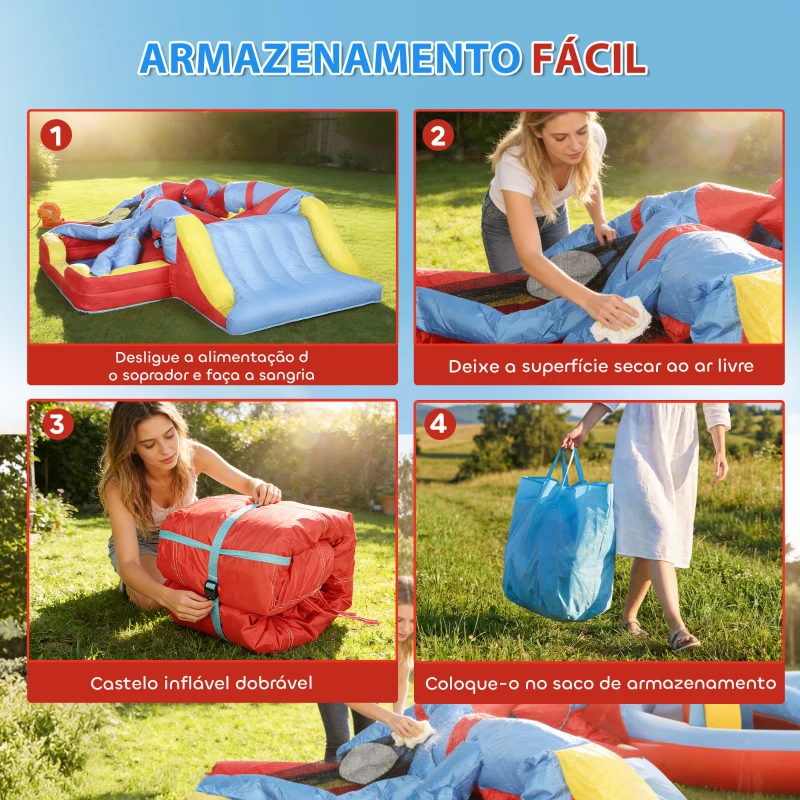 AIYAPLAY Castelo Insuflável para Crianças com Soprador Escorrega Trampolim Piscina Coluna de Boxe e Cesto de Basquetebol 277x270x215 cm