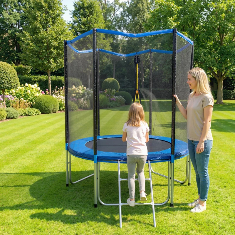 SPORTNOW Trampoline Extérieur Trampoline de Jardin Enfants et Adultes 6 Poteaux au Sol  Charge 80kg 36 Ressorts Ø183cm Bleu