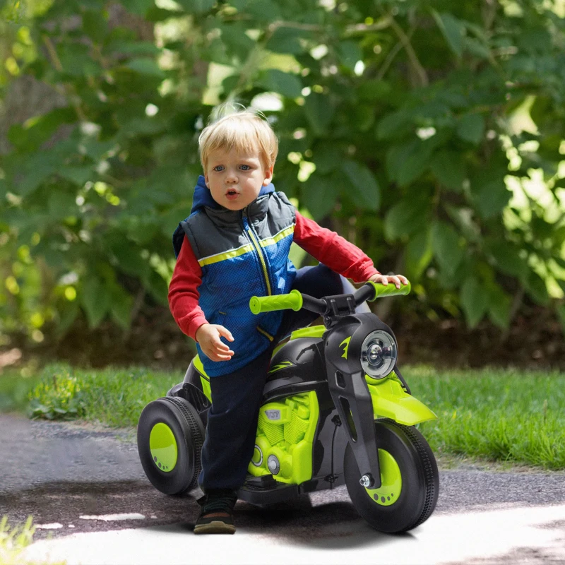 AIYAPLAY Moto électrique enfants 2-5 ans, 3 roues, 6 V, 3 km/h, avec fonction de bulles, effets lumineux et sonores, vert