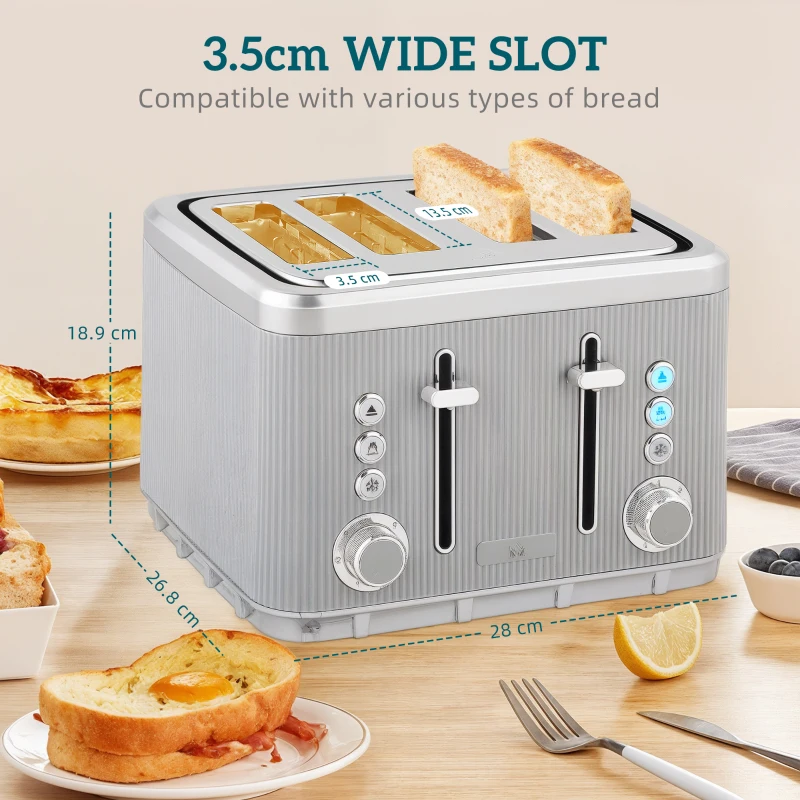 HOMCOM Electric Stainless Steel Kettle and Toaster Set, 3000W 1.7L UK Strix Thermostat Fast Boil Kettle w/ Limescale Filter, Cool Touch Body, 4 Slice Toaster with 7 Browning Levels, Taupe