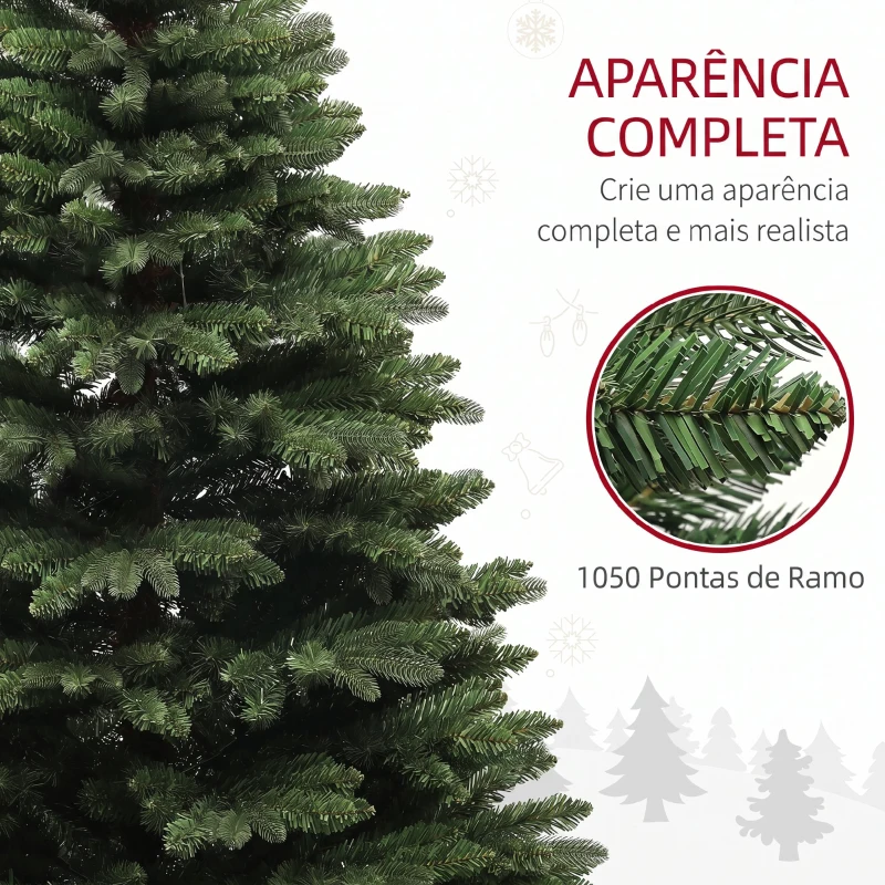 HOMCOM Árvore de Natal Artificial 180 cm com 1050 Ramos e Base de Aço Dobrável, Montagem Rápida, para Interior, Verde