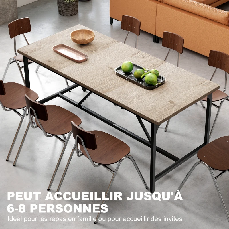 HOMCOM Table à manger rectangulaire pour 6-8 personnes table de cuisine style industriel 180 x 80 x 75,5 cm effet bois naturel