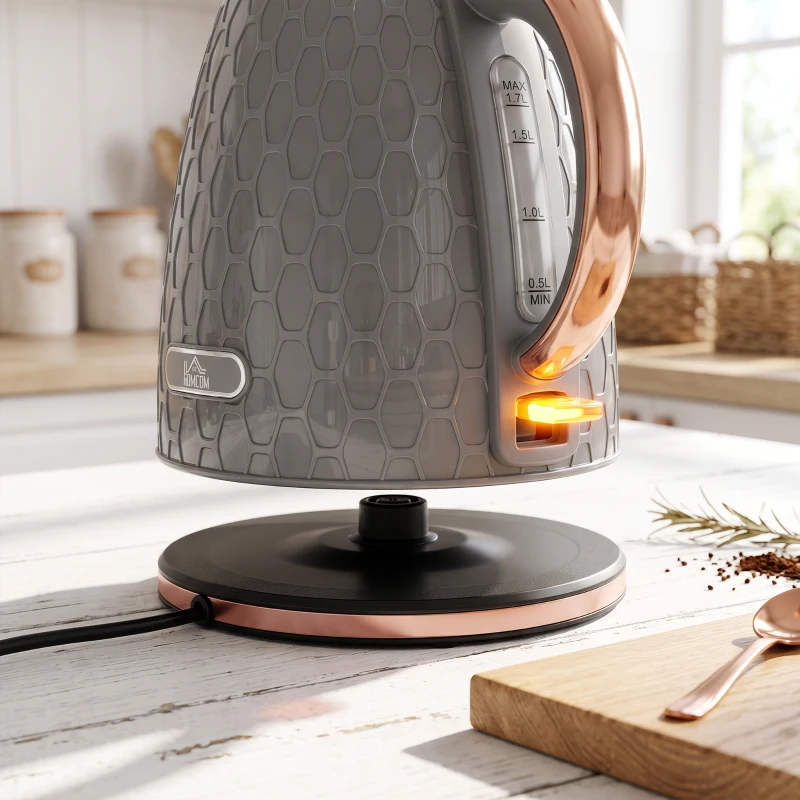 HOMCOM Waterkoker 2200W met kijkvenster, filter en snelkookfunctie, grijs