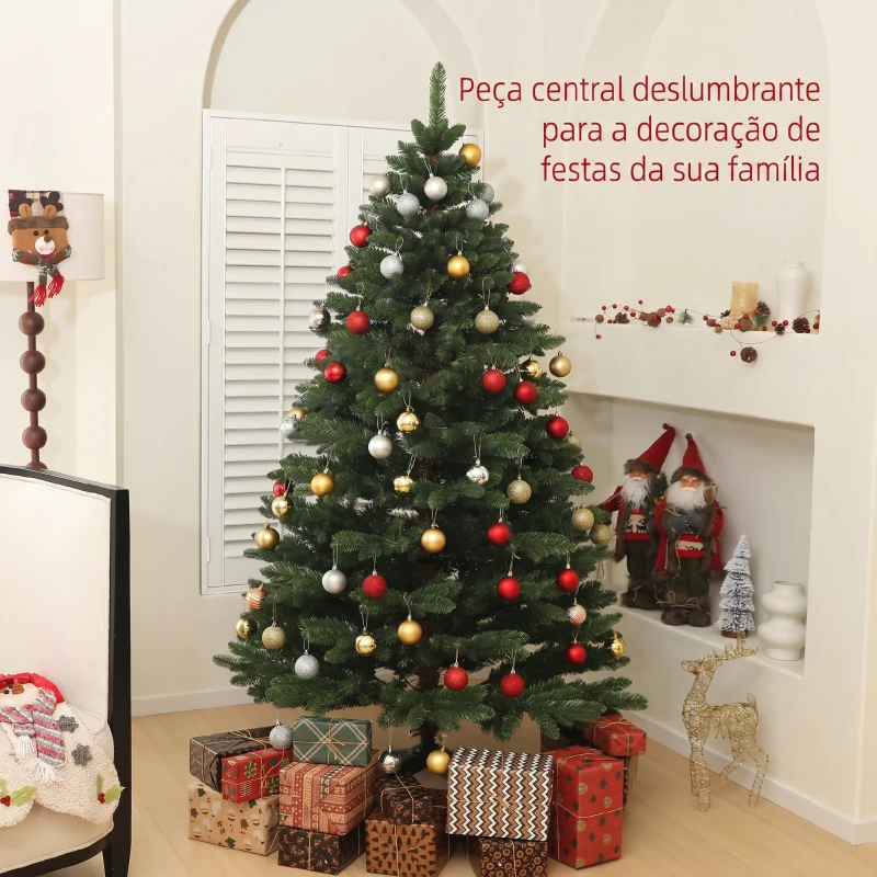 HOMCOM Árvore de Natal Artificial 180 cm com 1050 Ramos e Base de Aço Dobrável, Montagem Rápida, para Interior, Verde