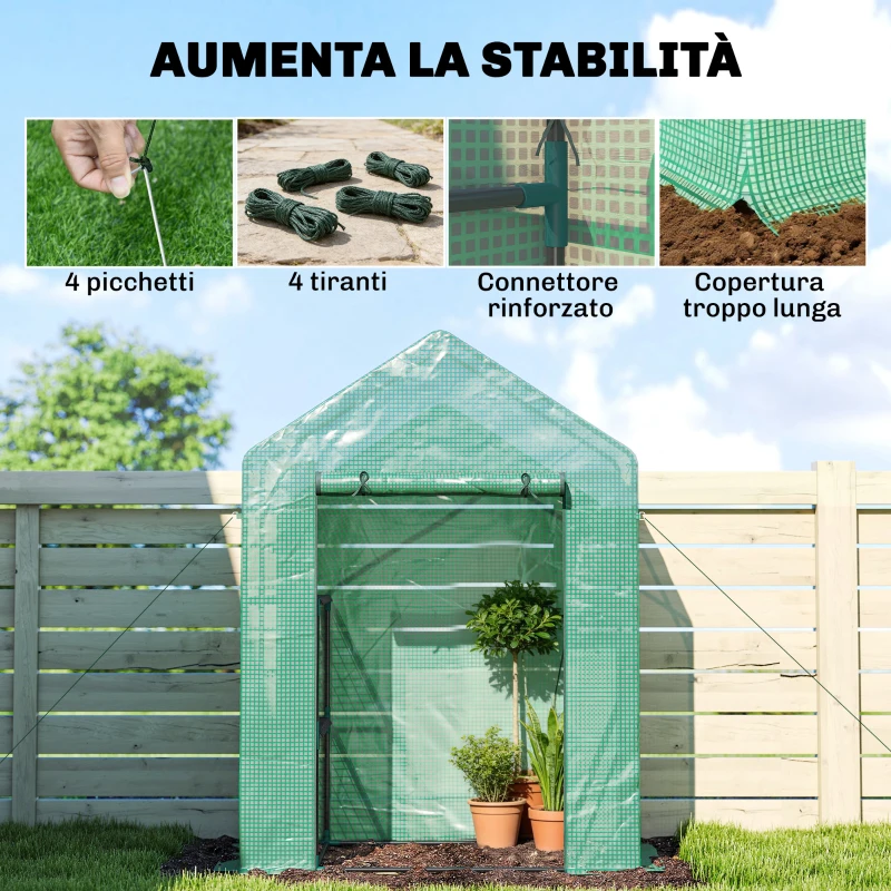 Outsunny Serra da Giardino 143 x 73 x 195 cm con Scaffale a 2 Ripiani, Verde