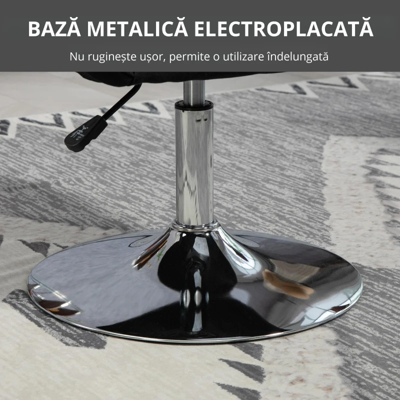 HOMCOM Fotoliu rotativ, fotoliu de birou reglabil pe înălțime, material textil de in, metal, 60 x 60 x 79-91 cm, Negru