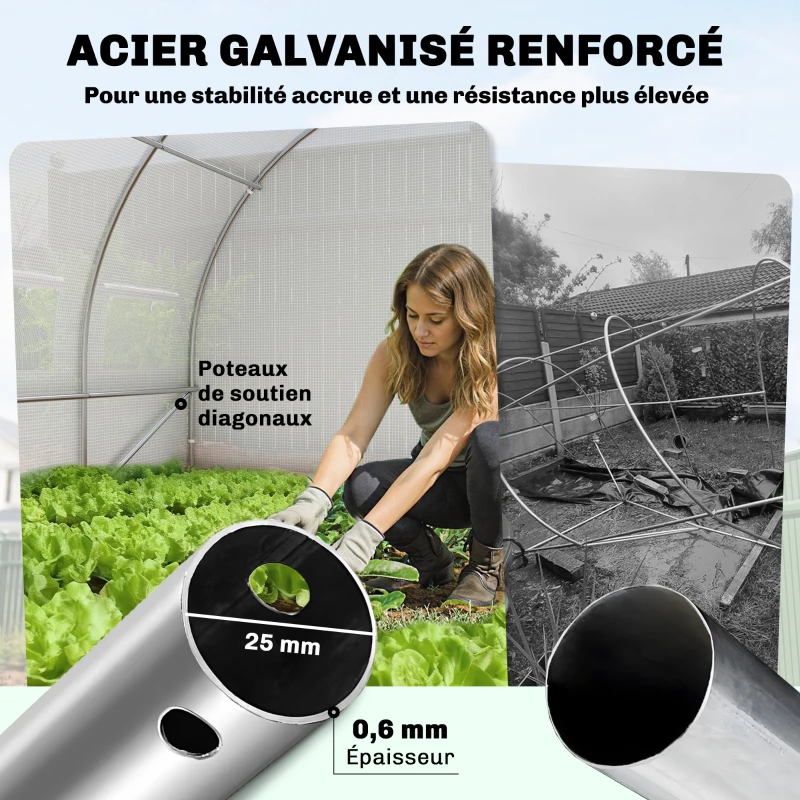 Outsunny Serre Tunnel de Jardin 18m², Serre de Jardin Tunnel avec Porte et 12 Fenêtres avec Moustiquaires, 295x597x200cm, Blanc