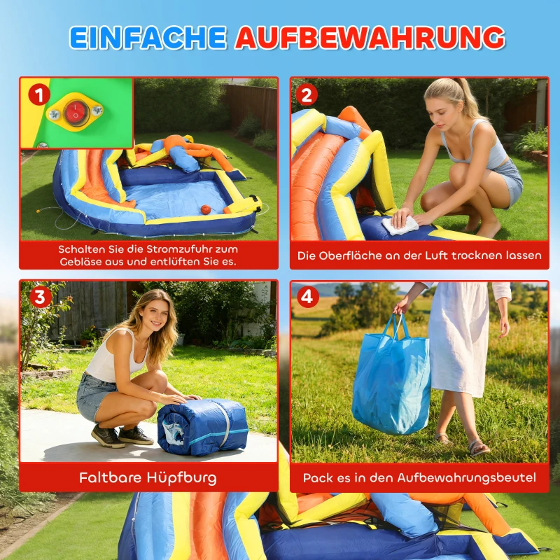 AIYAPLAY 8-in-1 Hüpfburg mit Gebläse Rutsche Planschbecken Trampolin Kletterwand für Indoor Outdoor 350x325x210cm Mehrfarbig
