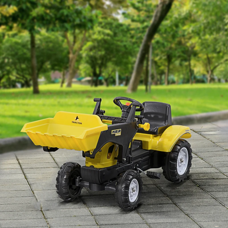 HOMCOM Ride On Tractor, Toddler Excavator Toy, Pretend Play Construction Truck with Adjustable Bucket, Horn for 3 Years+