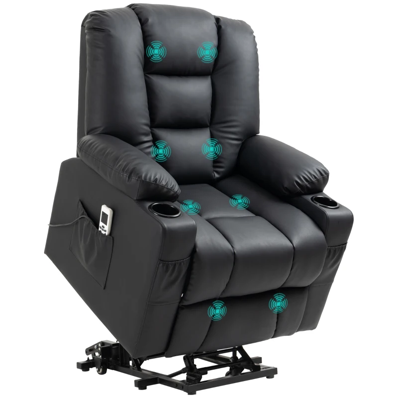 Homcom massagestoel met stahulp, afstandsbediening, tot 150 kg, kunstleer, zwart, 90 x 98 x 102 cm