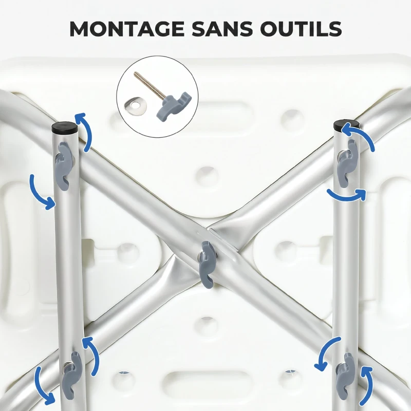 HOMCOM Tabouret de douche chaise de douche ergonomique hauteur réglable pieds antidérapants 56,5 x 53,5 x 87 cm blanc et bleu
