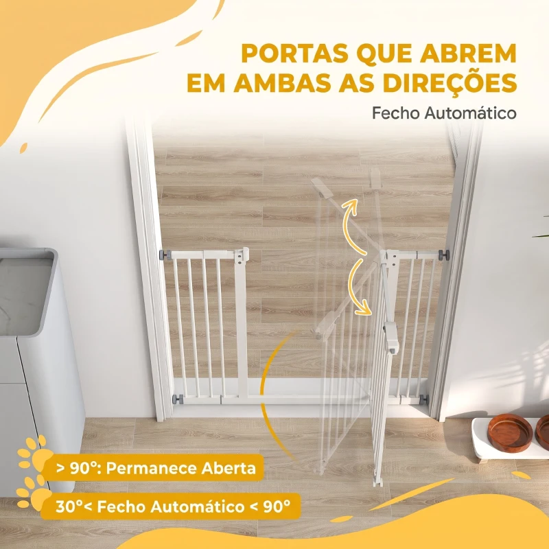PawHut Barreira de Segurança para Cães 74-100 cm com Extensões, Montagem por Pressão e Duplo Bloqueio, Branco