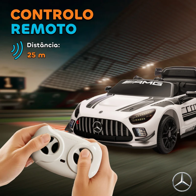 AIYAPLAY Carro Elétrico para Crianças Mercedes-AMG GT3 Evo12V com Controlo Remoto 2,4G e Motor Duplo 115x66x44 cm Branco