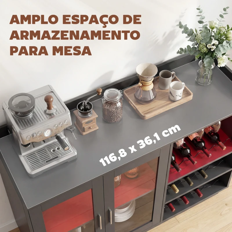 HOMCOM Móvel de Bar com Luzes LED RGB e Porta-Garrafas para 12 Garrafas Armário Buffet para Vinhos para Sala de Jantar Sala de Estar Preto