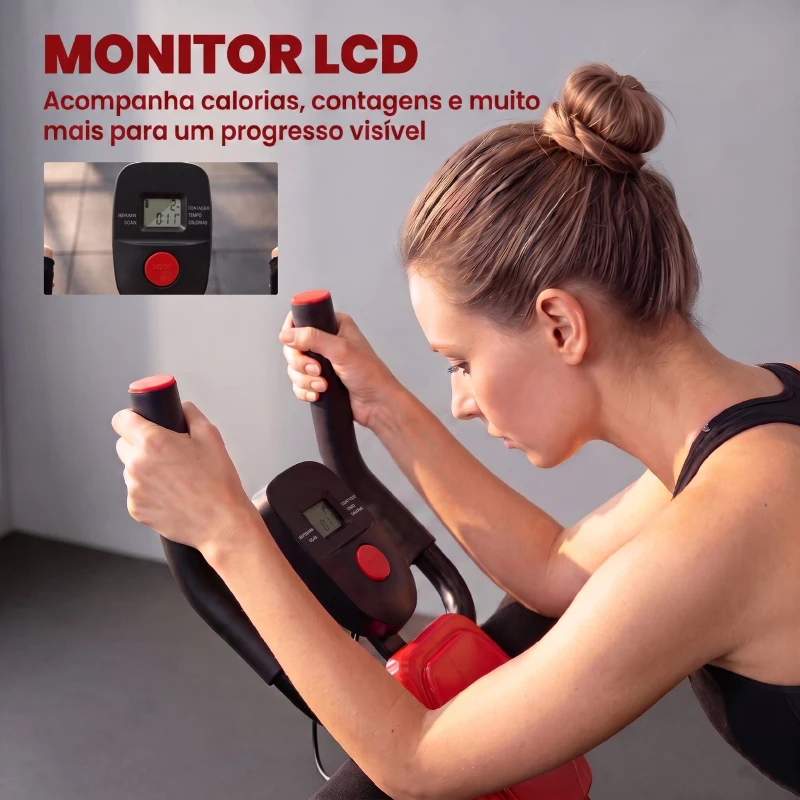 SPORTNOW Máquina de Abdominais Dobrável com Monitor LCD para Treino de Corpo Inteiro em Casa Vermelho e Preto
