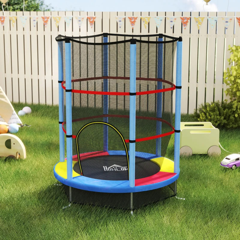 HOMCOM Trampoline pour enfant filet de sécurité porte zippée 6 poteaux rembourrés charge max. 45 kg Ø 1,40 x 1,90H m multicolore