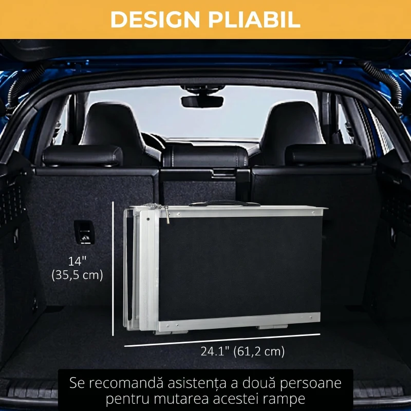 HOMCOM Rampă Pliabilă pentru Scaun cu Rotile din Aluminiu cu Strat Antiderapant și Margini, 122x73,5 cm, Negru