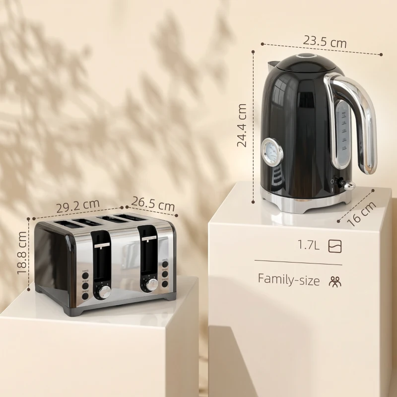 HOMCOM Retro 3000W Kettle and Toaster Set - Black