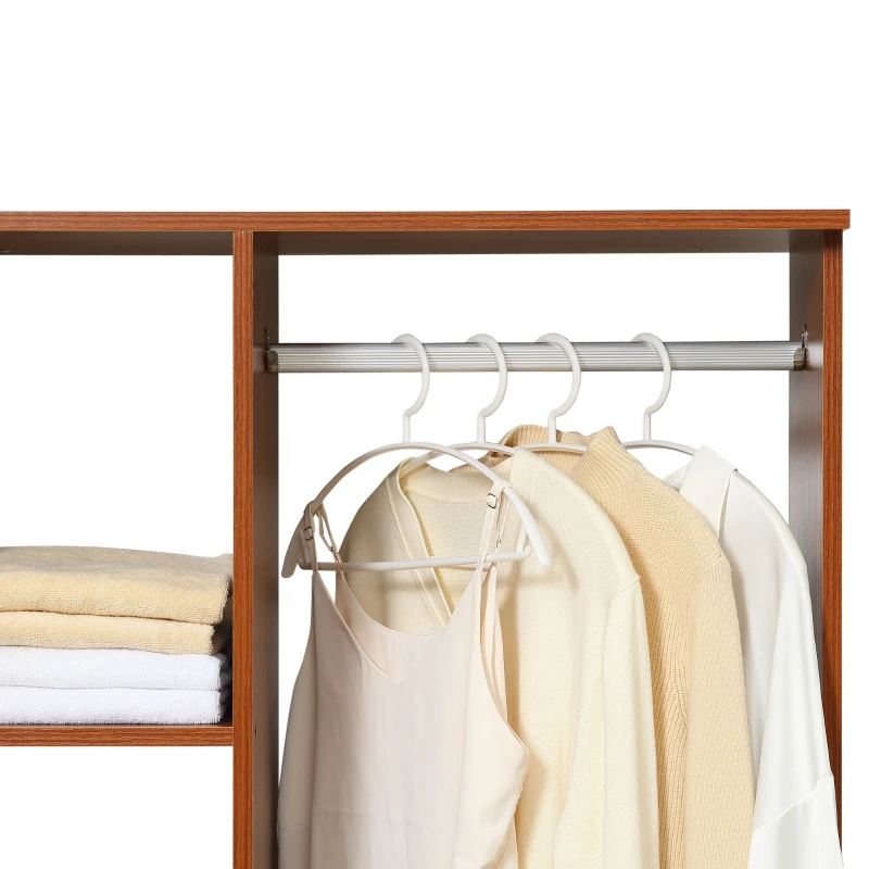 HOMCOM Kleiderschrank auf Rollen, mobile Garderobe, Garderobenschrank, Rollbarer Kleiderständer, 80 x 40 x 128 cm, Walnuss