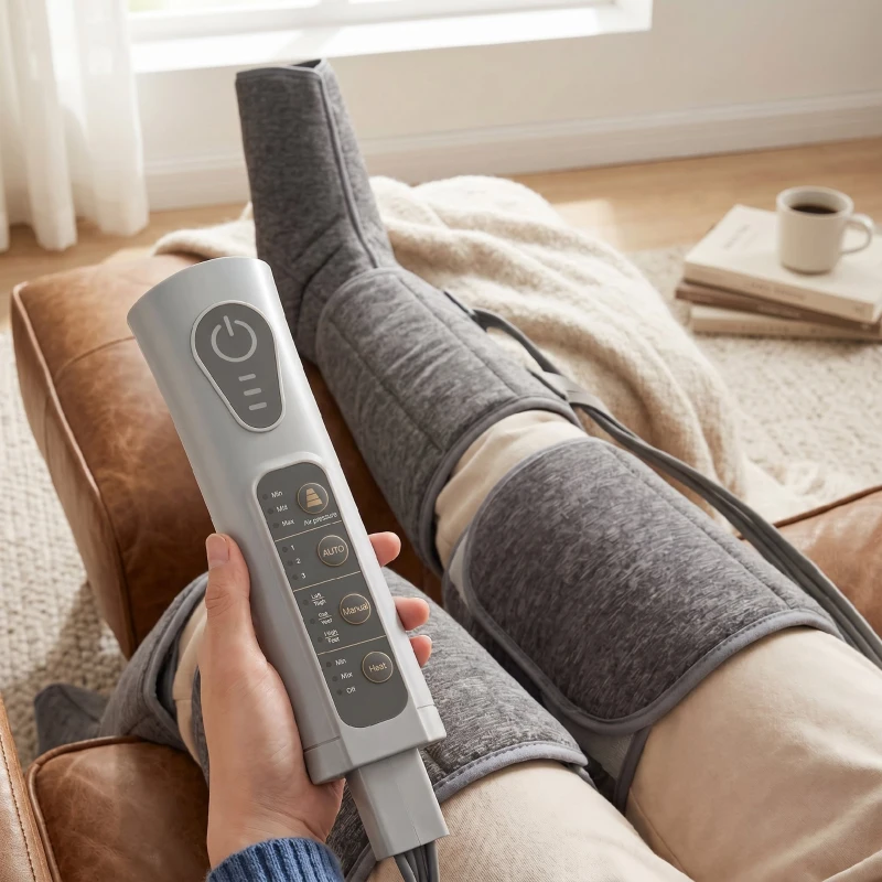 HOMCOM Masseur de jambes, masseur de compression pour les mollets, les genoux, les pieds avec chaleur, 3 modes automatiques