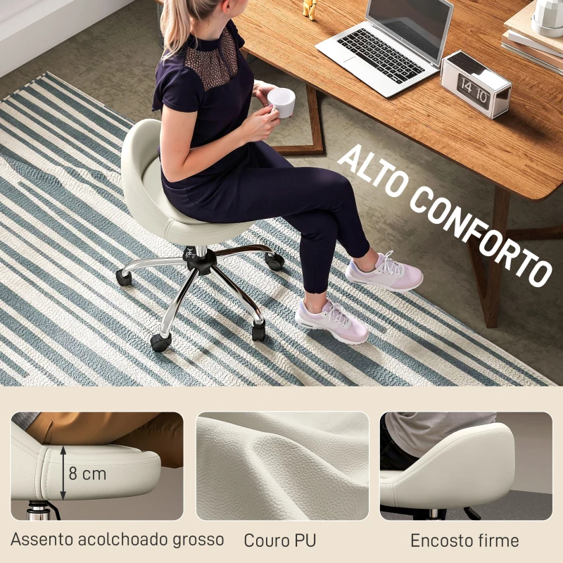 HOMCOM Banco com Rodas Banco Giratório com Altura Ajustável Cosmética Dentista Cabeleireiro Ø50x63-83 cm Branco