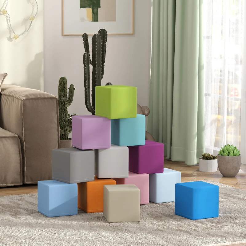 HOMCOM 12 PCs Soft Play Blocks, Soft Foam Toy, Building and Stacking Blocks for Kids, Blue