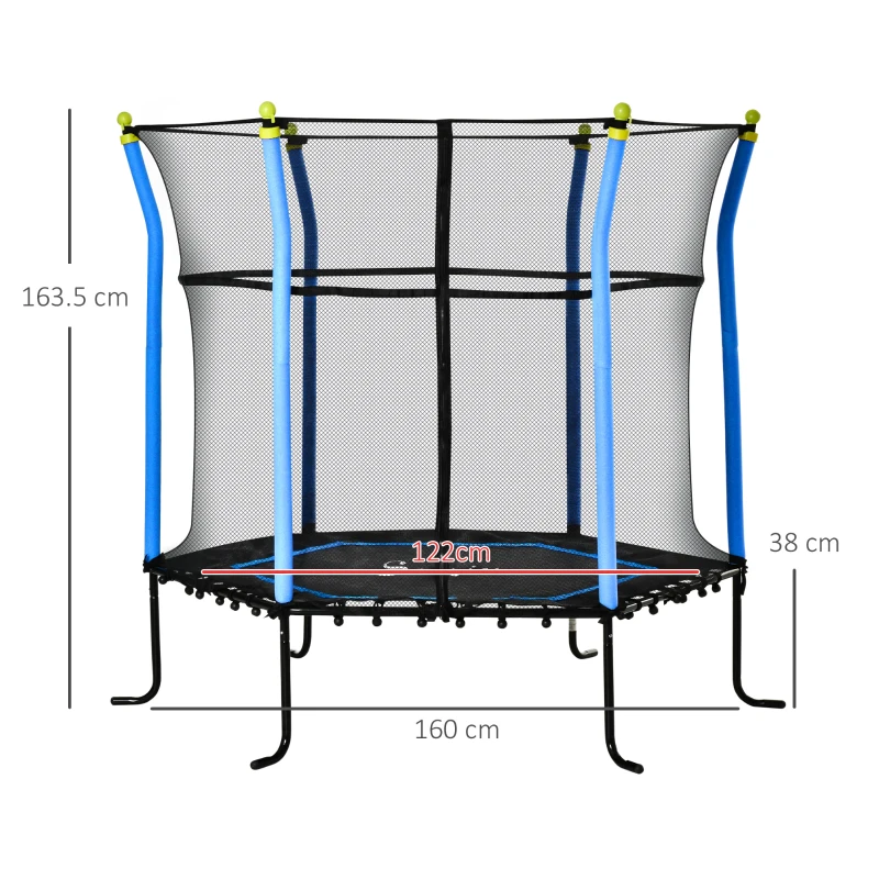 HOMCOM Tappeto Elastico per Bambini 3-10 Anni con Rete di Sicurezza e Corde Elastiche, Φ163.5x163.5 cm, Blu e Nero