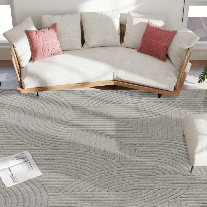 HOMCOM Tapis salon 160 x 120 cm, tapis à poils épais géométrique, moelleux et antidérapant, gris