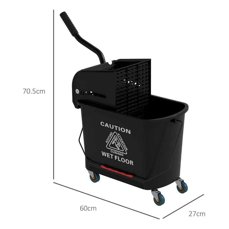 HOMCOM 20L Compact Mop Bucket on Wheels, with Water Separation Panel - Black