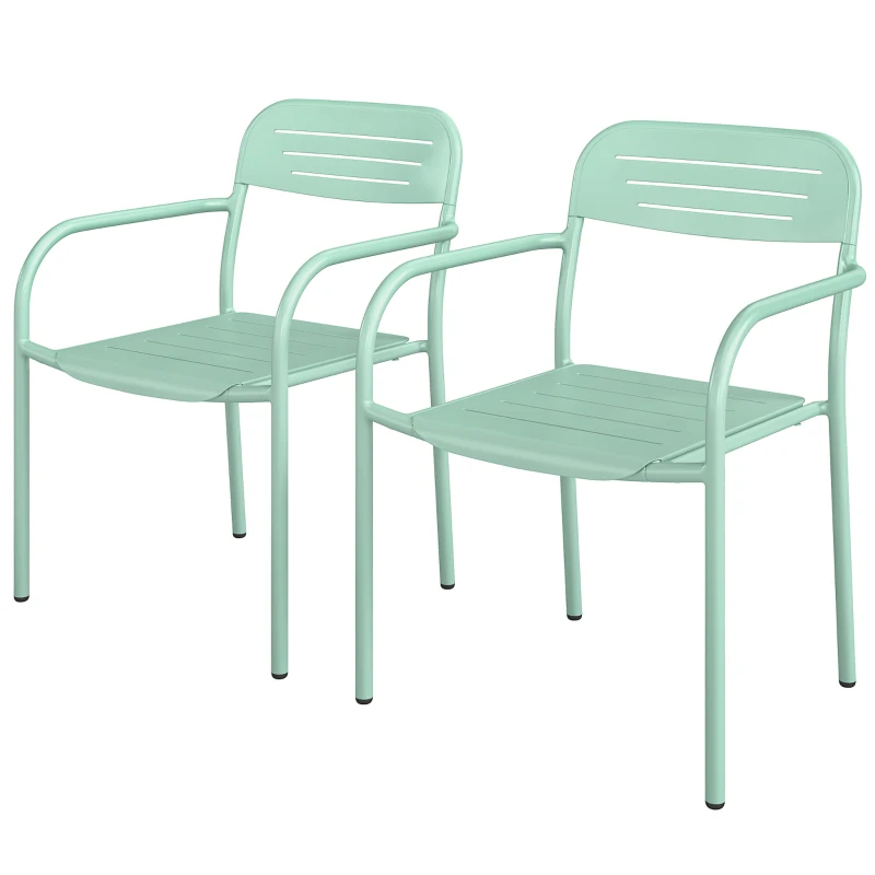 Outsunny Gartenstühle 2er Set Stapelbare Terrassenstühle mit Lamelldesign Armlehnen 56 x 58 x 78 cm Grün