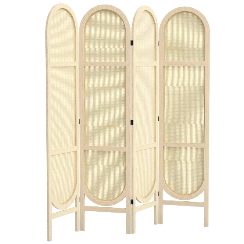 HOMCOM Paravent interieur en bois 4 panneaux 170 x 160 cm pliable et portable, motif tissé à la main, bois naturel