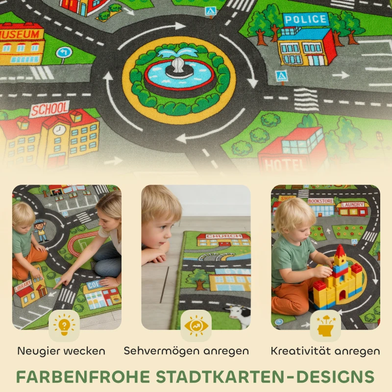 AIYAPLAY Krabbelmatte Baby, Spielmatte 200x150x0,5cm, Rutschfest Krabbeldecke mit Rutschfester Unterseite Stadtmotiv für Kinderzimmer